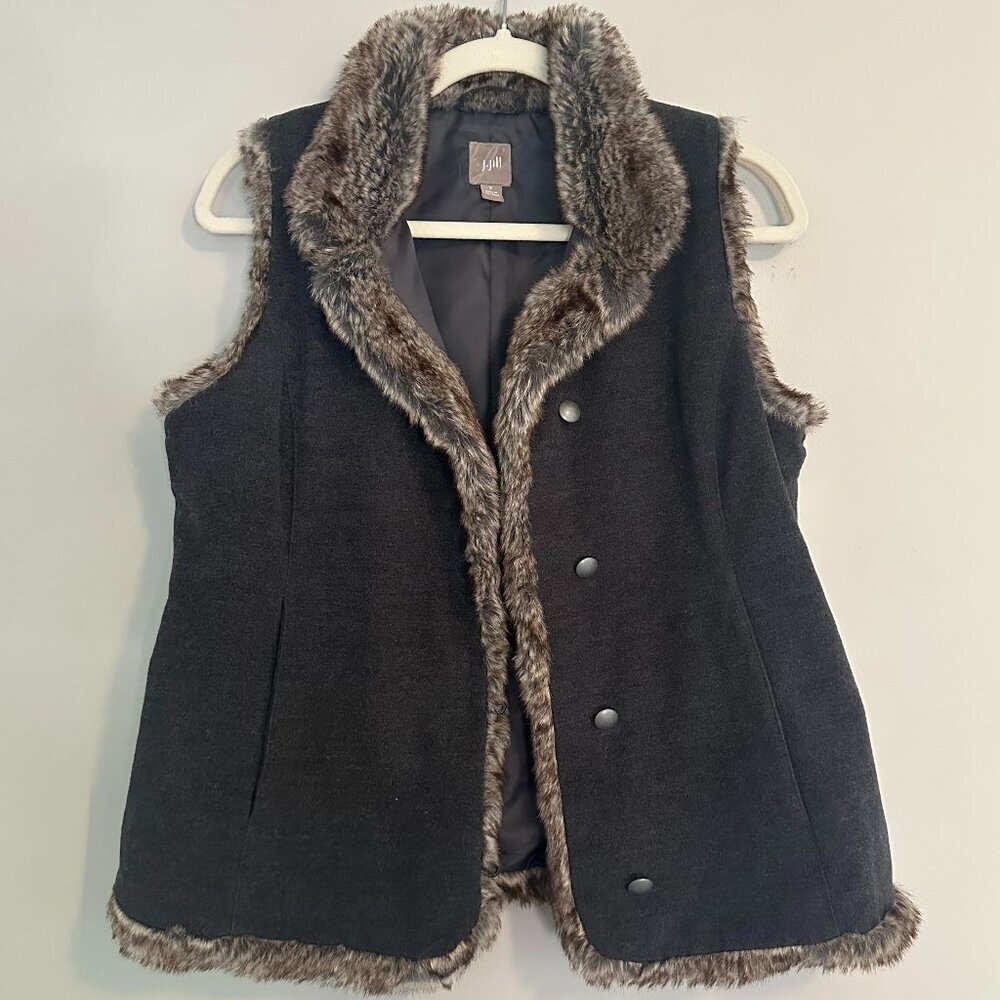 J. Jill Cozy Faux Fur Trim Button Front Vest - Small